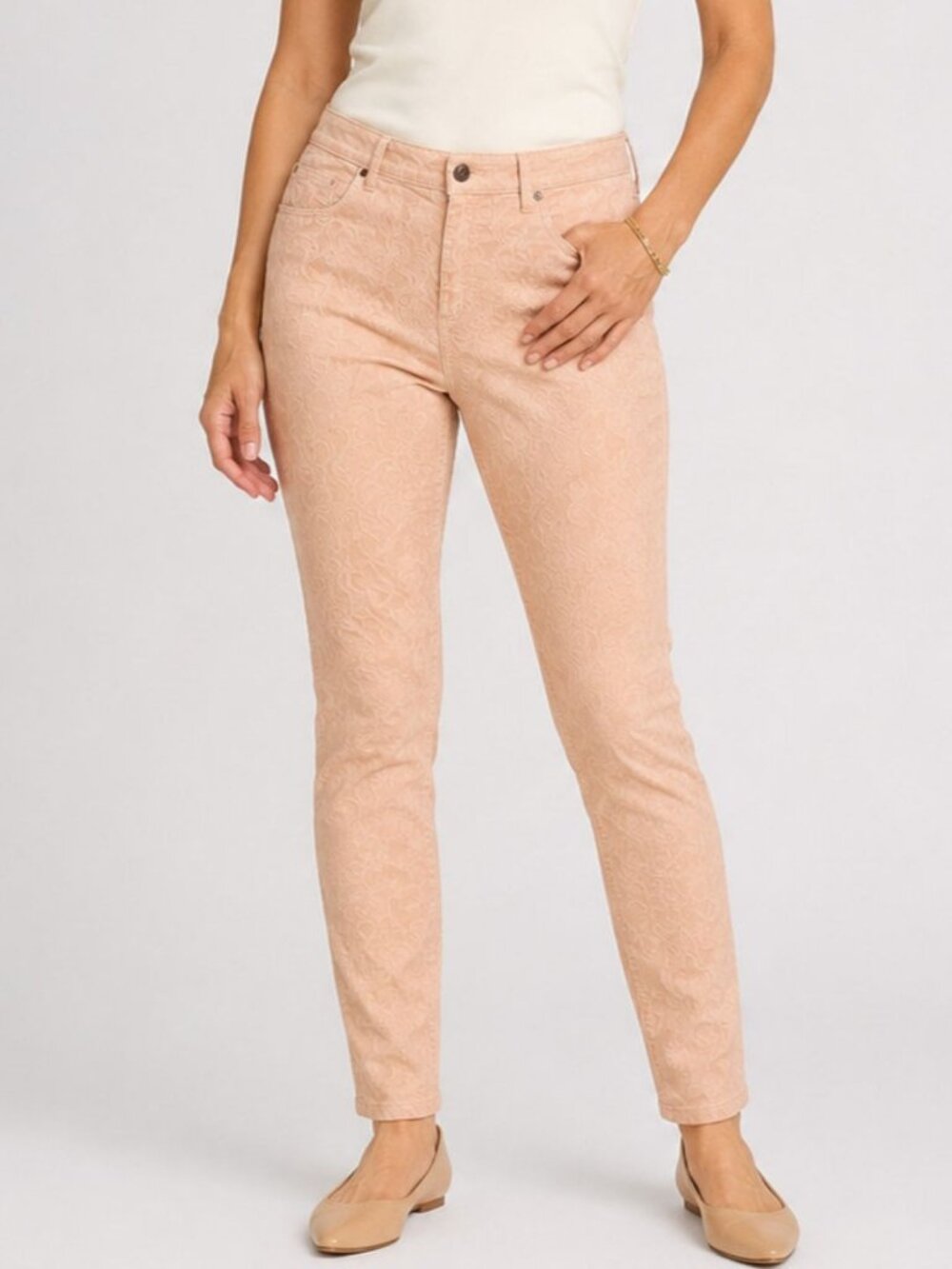 Chico’s 2 US 12R Jeggings Blush Pink Floral Jacquard Lace Stretch Pants